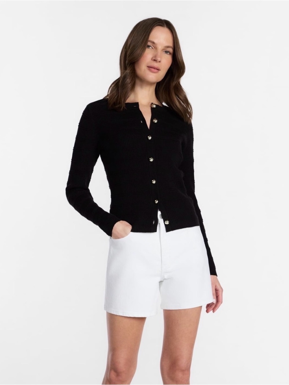 Black Ribbed Button-Up Cardigan